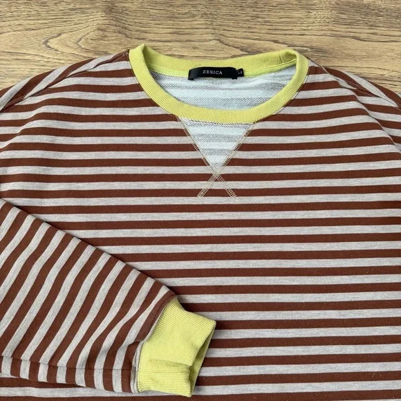 ZESICA Womens Striped Long Sleeve Oversized Sweatshirt Size L EEUC - Picture 2 of 5